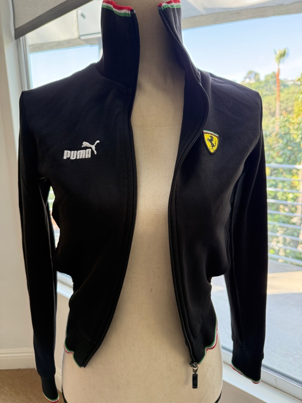 Ferrari x PUMA Black Women's Zip-Front Track Jacket with Yellow Shield